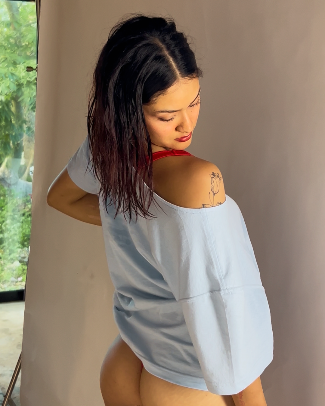 sun drip - one shoulder tee BLUE