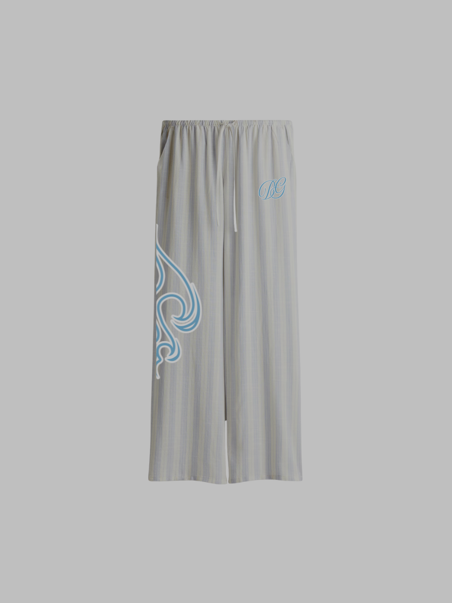 TIde by Glowart -pantalon recto azul claro, rayas blancas
